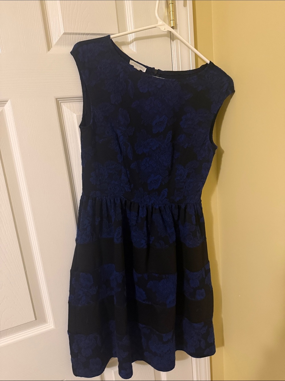 London Times Navy and Black Floral Fit-and-Flare Dress
